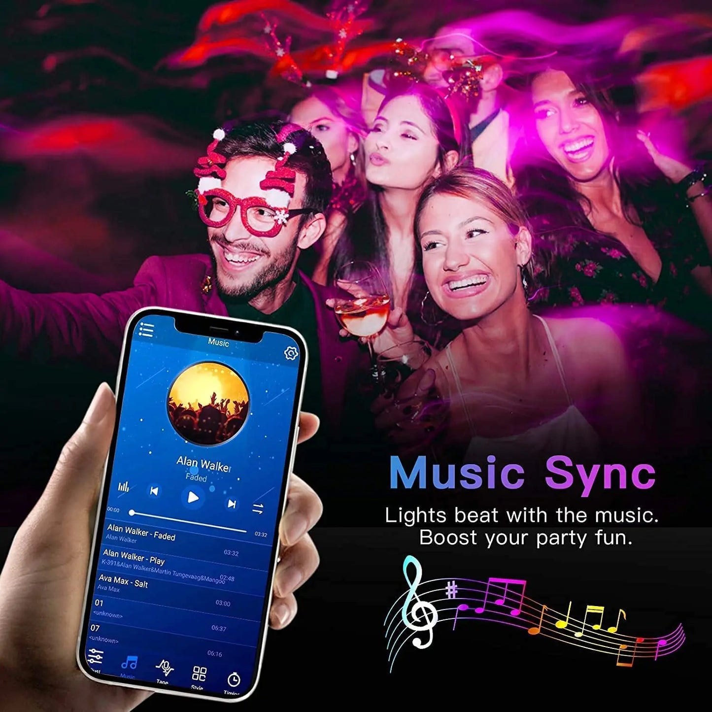 RGB LED Strip Lights Music Sync APP Control USB