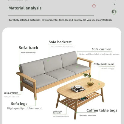 Solid wood sofa simple modern living room small apartment three-person winter and summer dormitory bed and breakfast sofa