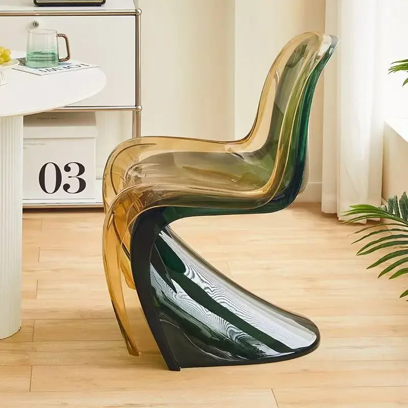 Elegant Clear Plastic Chair with Acrylic Backrest for Living Room Dining Stylish S Shaped Transparent Plastic Dining Stool