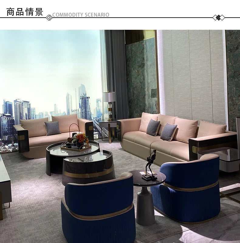 4yj9 Italian Style Light Luxury Genuine Leather Sofa Set Villa Living Room Combination Furniture Postmodern Hong Kong Style