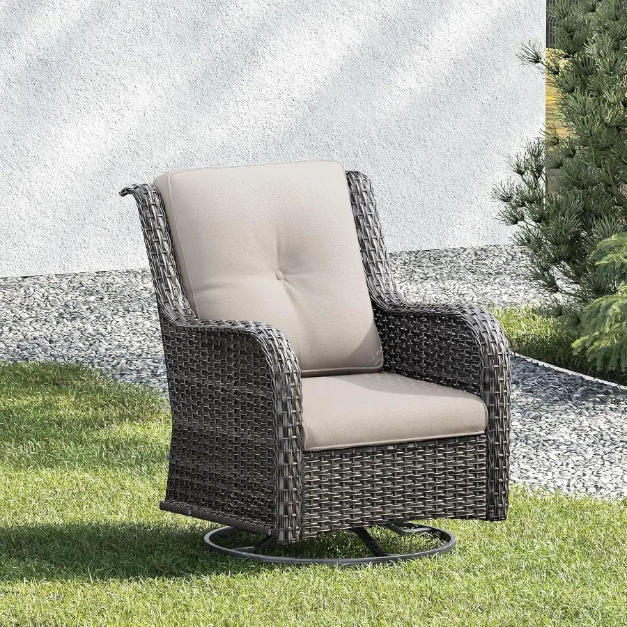 Luxury Wicker Patio Chairs Outdoor Swivel Rocking Chair with Thickened Cushions Designed for Porch and Deck Use Durable Rattan