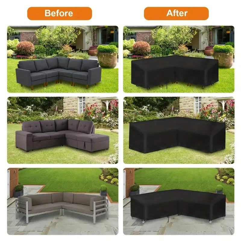 Heavy-Duty Oxford Fabric L- Outdoor Patio Furniture Protector with Adjustable Straps,All-Season Weather-Resistant Design