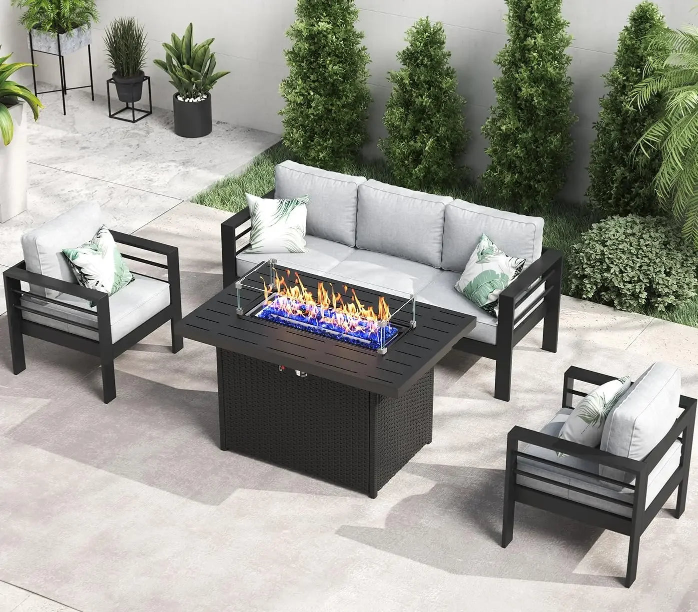 Garden Furniture Set, 5 Pieces Patio Outdoor Aluminum Sectional Conversation, Chat Sofa Modern Seating Set with Coffee Table