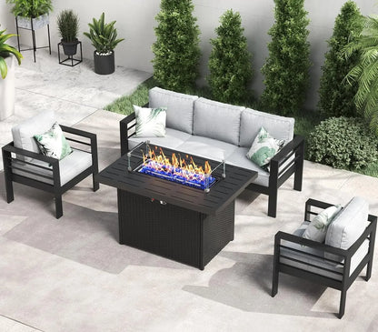 Garden Furniture Set, 5 Pieces Patio Outdoor Aluminum Sectional Conversation, Chat Sofa Modern Seating Set with Coffee Table
