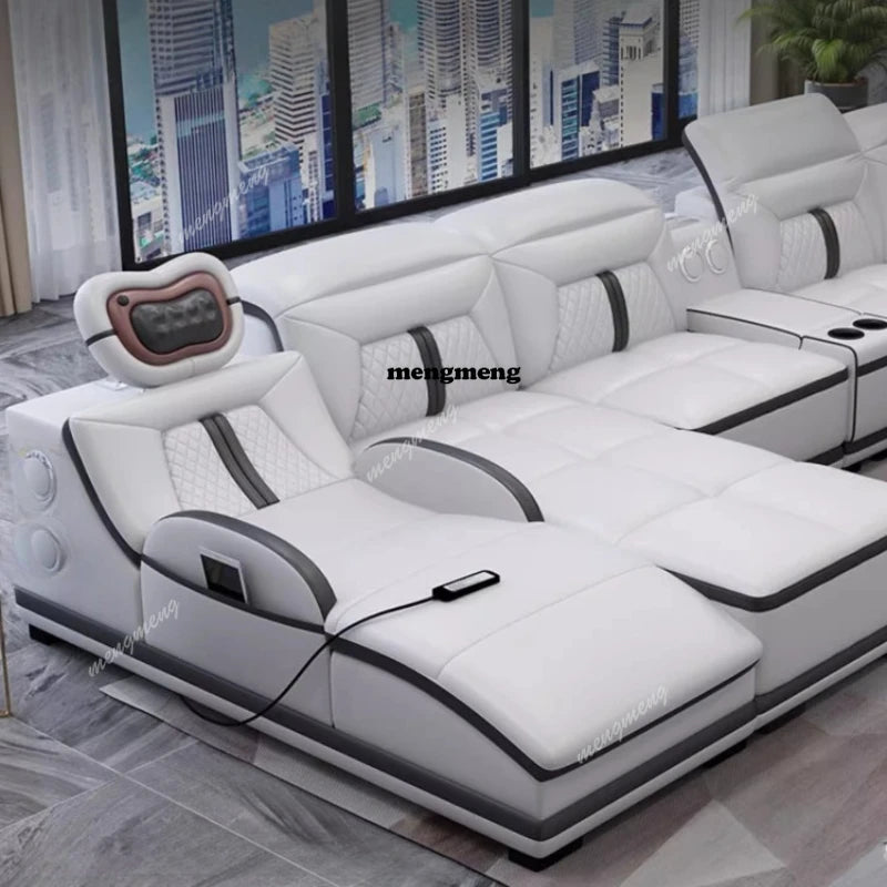Multifunction Modern Sofas Genuine Leather Minimalist Electric Apartment Living Room Sofas Massage Comfortable Muebles Furniture