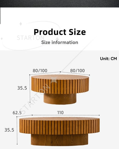 Modern Wooden Coffee Table Round Black with Solid Wood Veneered, Circle Center Table Accent Tea Table for Living Room Apartment