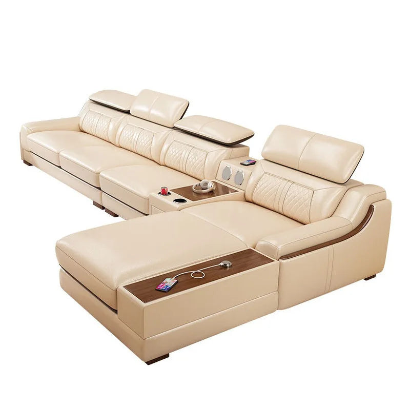 Nordic light luxury leather sofa size apartment living room simple corner princess L-shaped combination sofa