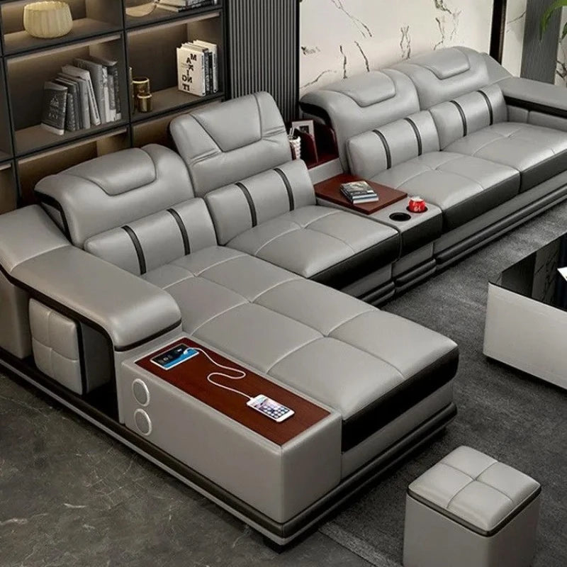 Genuine Leather Luxury Sofas Italian Minimalist Living Room Apartment Sofas Comfortable Straight Chaises De Salon Furnitures
