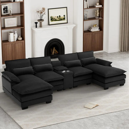 Premium Sofa Cloud Couch for Living Room, 123" Modern Fluffy Chenille U Shaped Couch, with Storage Console
