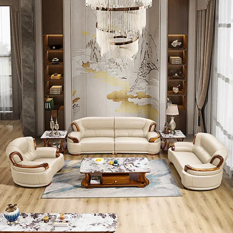 Designer Family Living Room Sofa Genuine Leather Sectional Floor Living Room Sofa Wood Minimalist Muebles Postmodern Furniture