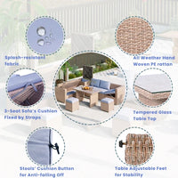 6-Piece Outdoor All Weather PE Rattan Sofa Set, Garden Patio Wicker Sectional Furniture Set with Adjustable Seat,Natural