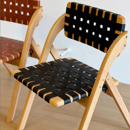 Solid Wood Dining Chairs Home Living Rooms Saddle Leather Folding Chairs Dining Chairs
