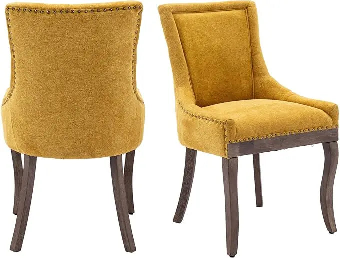 Fabric Upholstered Side Chairs Set of 2, Solid Wood Kitchen Dining Room Chairs with Nailheads Legs (Fabric Beige)