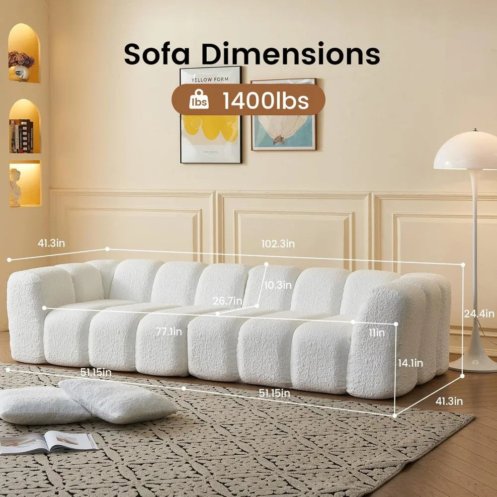 102" White Cloud-Style Modular Sectional Sofa – Modern Oversized Comfort with Soft-Edge Design and Integrated Armrests