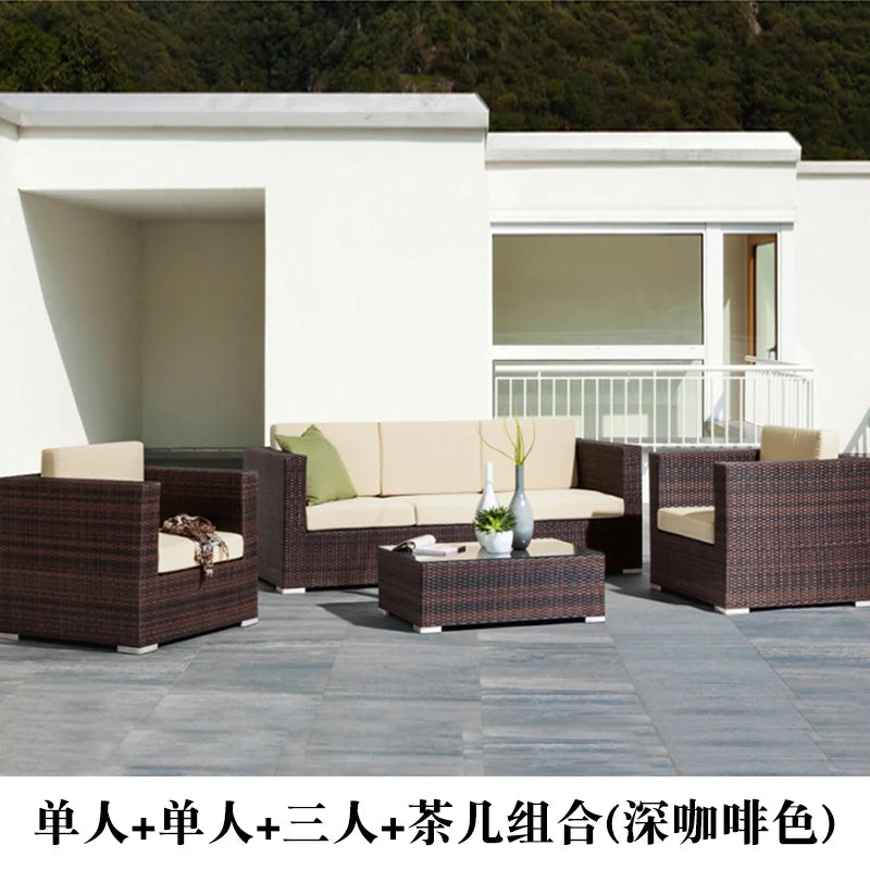 Outdoor Coffee Table Garden Sofas Combination Leisure Nordic Lawn Garden Sofas Simple Pe Rattan Furniture Sofá Jardín MHHYSF