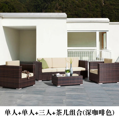 Outdoor Coffee Table Garden Sofas Combination Leisure Nordic Lawn Garden Sofas Simple Pe Rattan Furniture Sofá Jardín MHHYSF