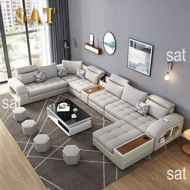 -Modern Living Room Sofa Couch Set U Shaped Couches Luxury Microfiber Leather Fabric Sectional Sofas For Home Furniture Indoor