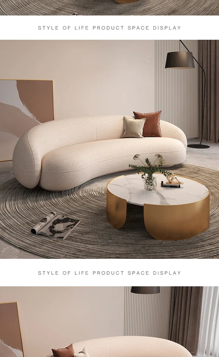 Internet celebrity lamb wool coffee table combination hotel lobby lounge multi-person curved fabric sofa