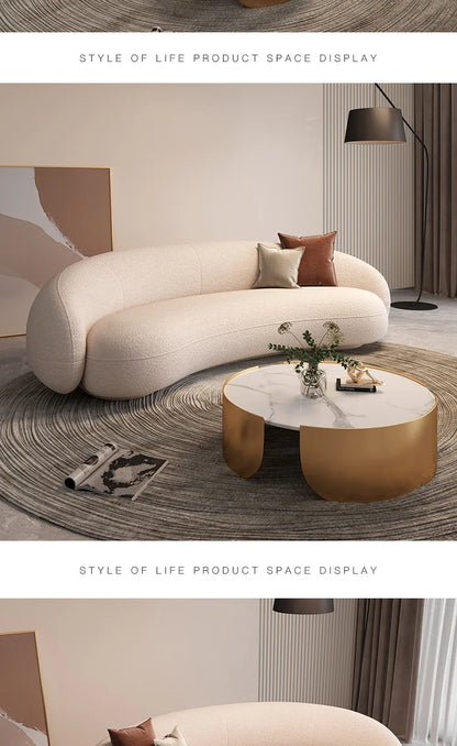 Internet celebrity lamb wool coffee table combination hotel lobby lounge multi-person curved fabric sofa