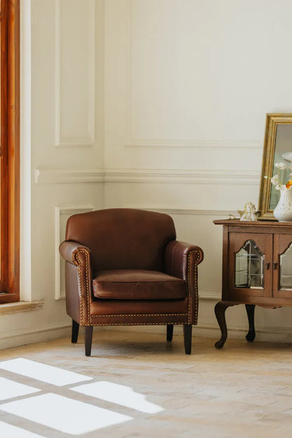 Retro oil wax leather leisure chair medieval living room tiger chair American single chair