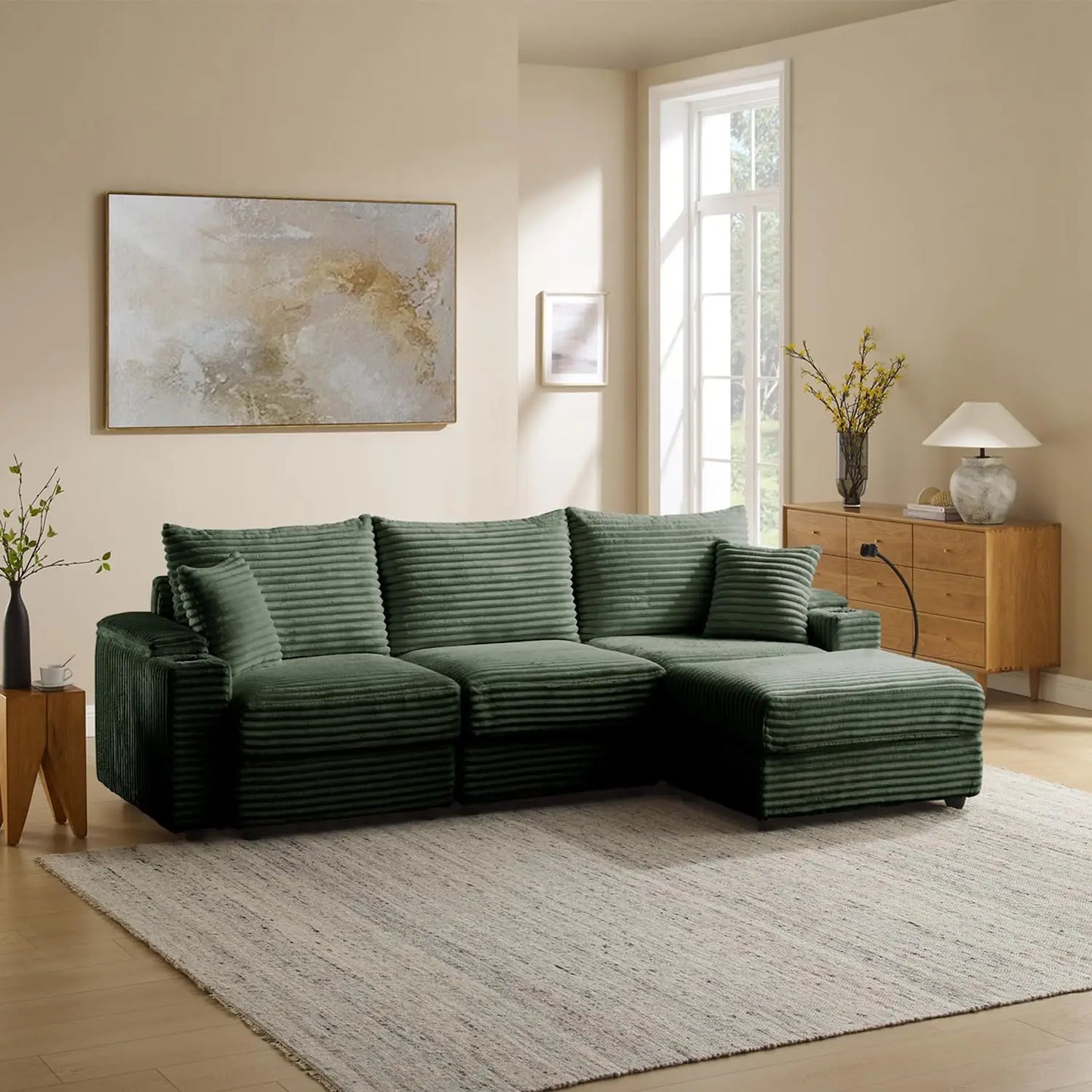 104.3" Modular Sectional Sofa, L-Shaped Couches For Living Room, Comfy Cloud Couch With Ottoman, Convertible 4 Seats Deep Seat S