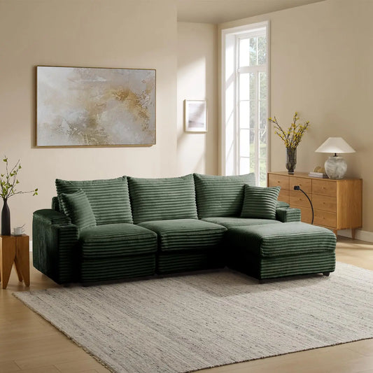 104.3" Modular Sectional Sofa, L-Shaped Couches For Living Room, Comfy Cloud Couch With Ottoman, Convertible 4 Seats Deep Seat S