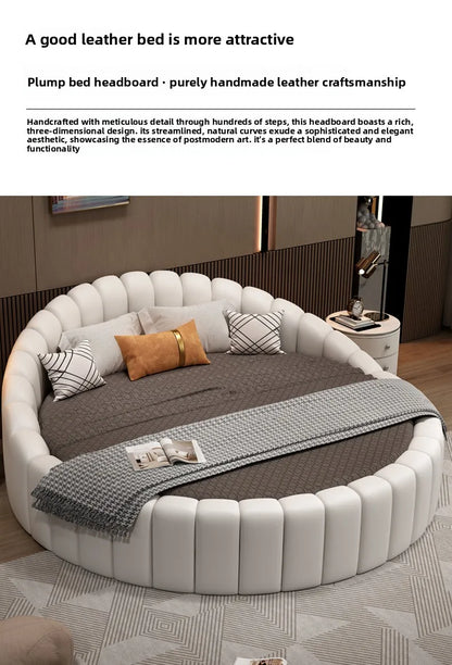 modern simple round bed leather double apartment master bedroom princess bed marriage base de cama king size home furniture