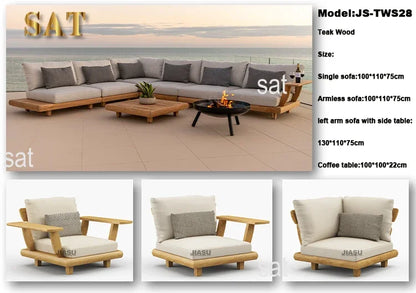 -Hotel Modern Sofa Set Garden Teak Outdoor Furniture Aluminum Wood Terrace Outdoor Sofa Combination Teak Luxury Garden Sofa Set
