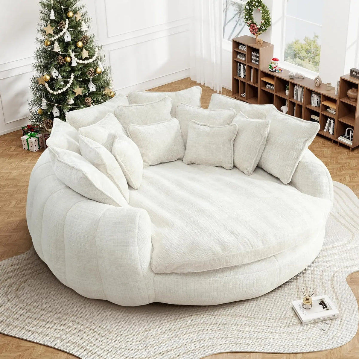 82'' Oversized Upholstered Sofa Bed, Round Chaise Lounge Chair Indoor, Modern Chenille Boneless Couch, No Assembly Required