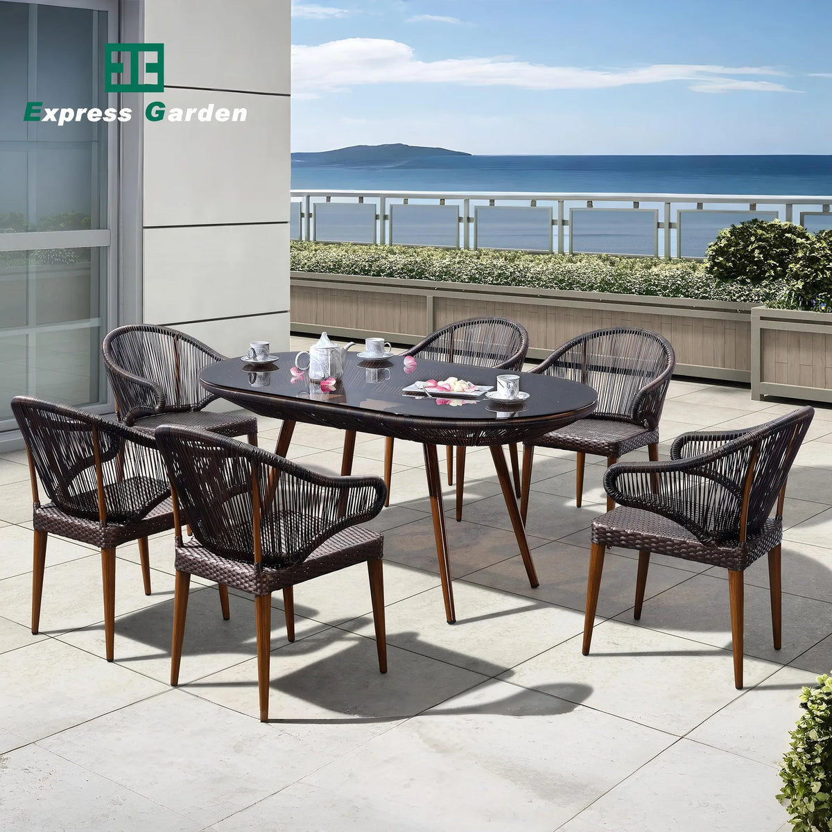 Express Garden Modern Aluminum Alloy Waterproof Outdoor Furniture Chair and Table Set for Dining Hotel & Villa Use