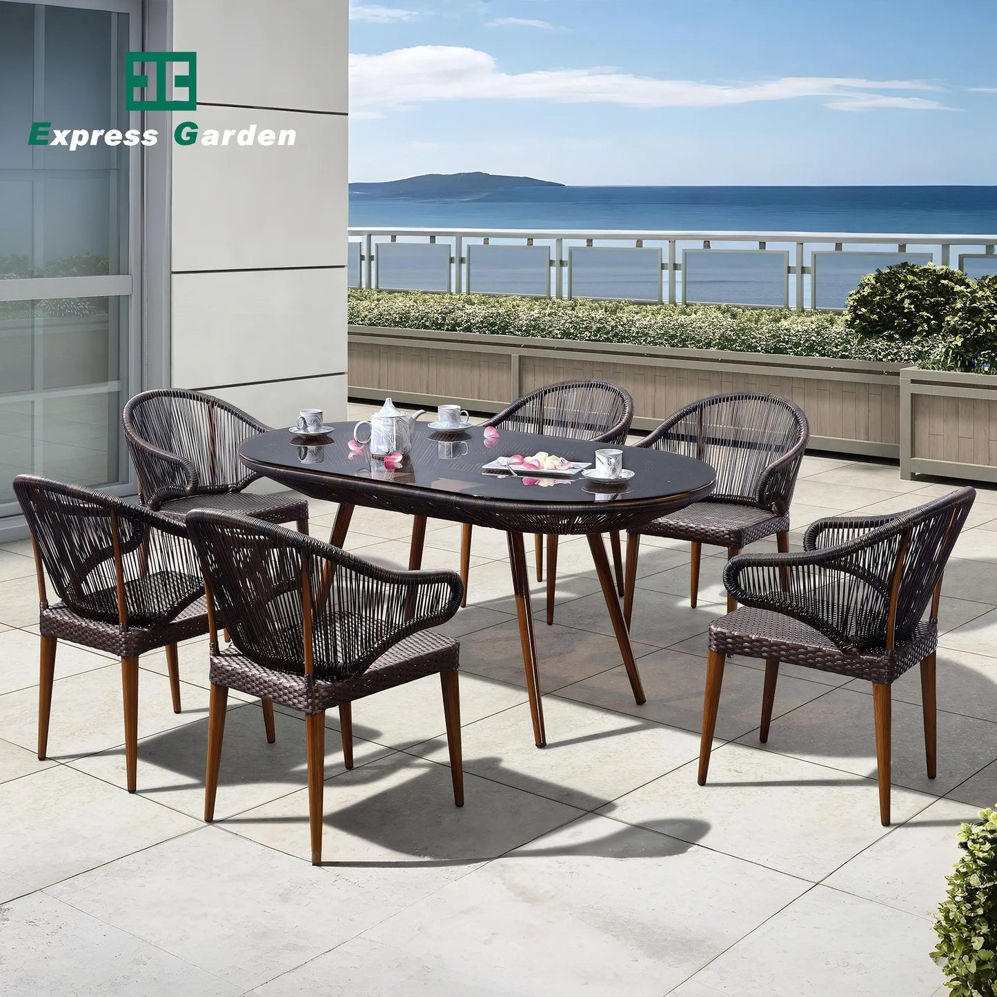 Express Garden Modern Aluminum Alloy Waterproof Outdoor Furniture Chair and Table Set for Dining Hotel & Villa Use