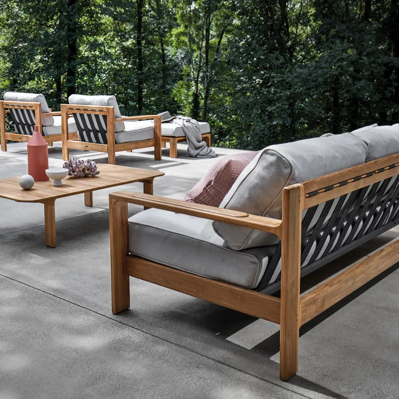 Nordic outdoor sofa balcony courtyard garden open-air waterproof and sunscreen high-end teak sofa coffee table combination