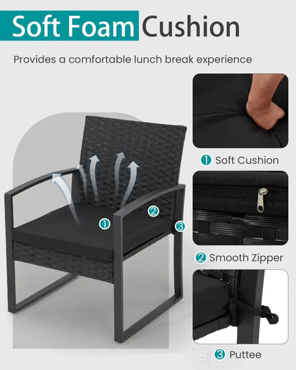 Patio Furniture Set, Outdoor Rattan Bistro Set with Coffee Table, Durable Steel Frame with Strapped Cushions for Garden, Balcony