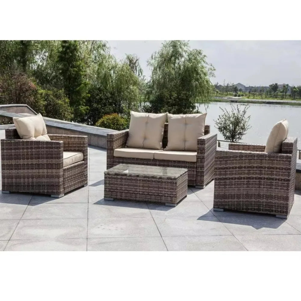 Premium Sofa Set Garden Sets 4PC Garden Patio Furniture with Cushion Back Cushion