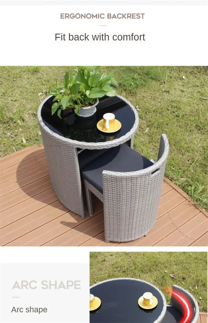 Courtyard Terrace Outdoor Round Table and Chairs Balcony Rattan Garden Furniture Set Patio Leisure Table and Chairs Three-piece