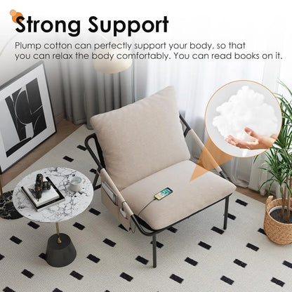 Accent Chairs Set of 2, Cozy Soft Living Room Chairs, Modern Metal Frame Reading Chair with Pockets Back Pillow, Customized