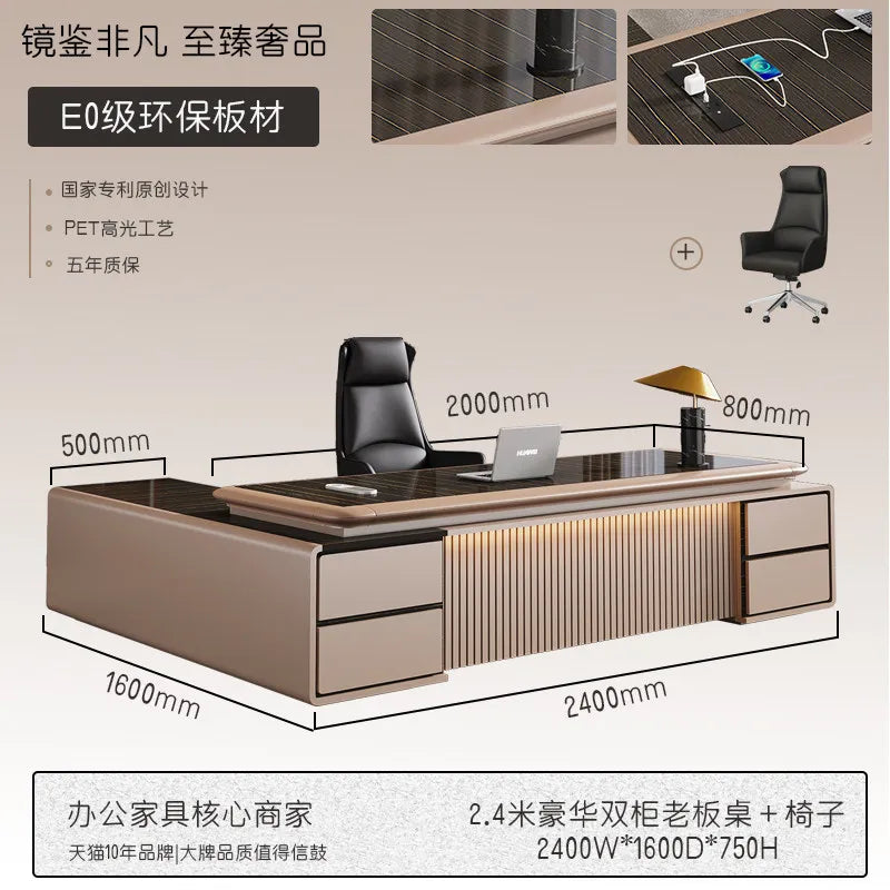 luxury Computer Office Desk Standing L Shaped Writing Boss Table Lift Up Table Gaming Sedentary Filing Cabinet Boss Furniture