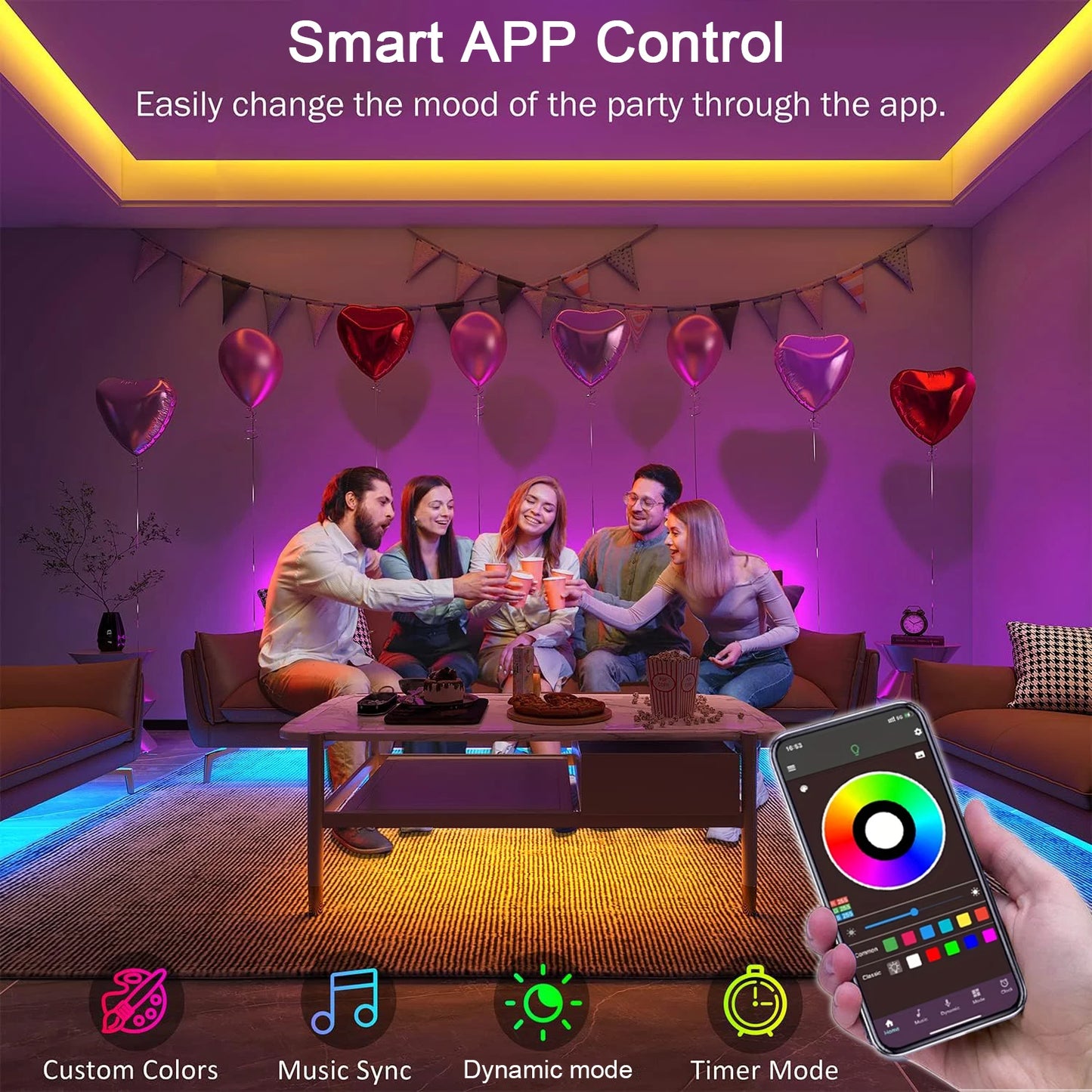 RGB LED Strip Lights USB Music Sync APP Control
