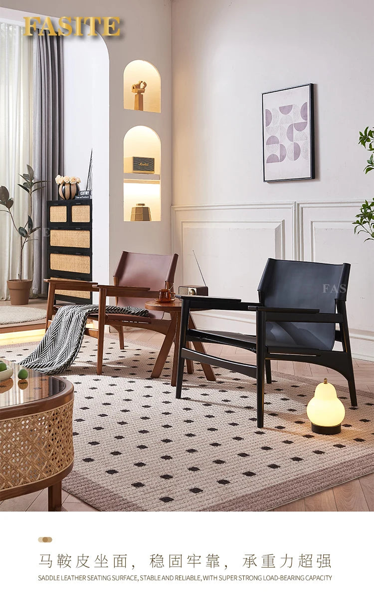 Italian Luxury Leather Sofa Chair Nordic Solid Wood Single Recliner Home Leather Leisure Chair