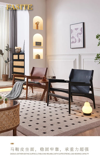 Italian Luxury Leather Sofa Chair Nordic Solid Wood Single Recliner Home Leather Leisure Chair