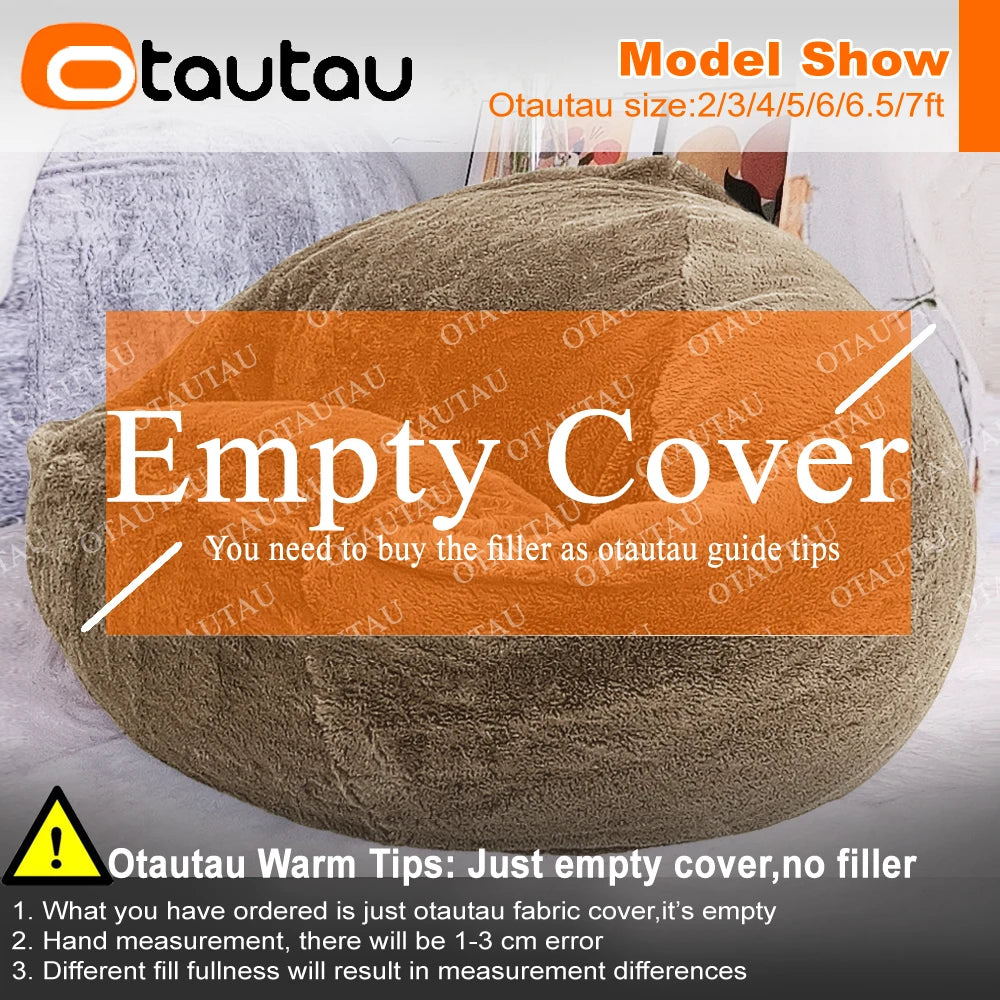 OTAUTAU Fluffy Faux Bunnyf Fur Bean Bag Cover Corner Pouf Cover DD003【No Filler Inside! You Need To Buy Filler By Yourself !】