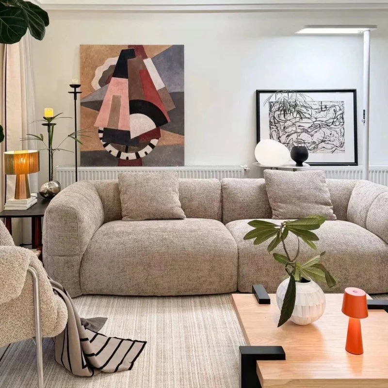 Large Retro Lounge Lazy Sofa Modern Chenille Apartment Living Room Cream Tofu Blocks Style Fabric Armchairs Home Furniture