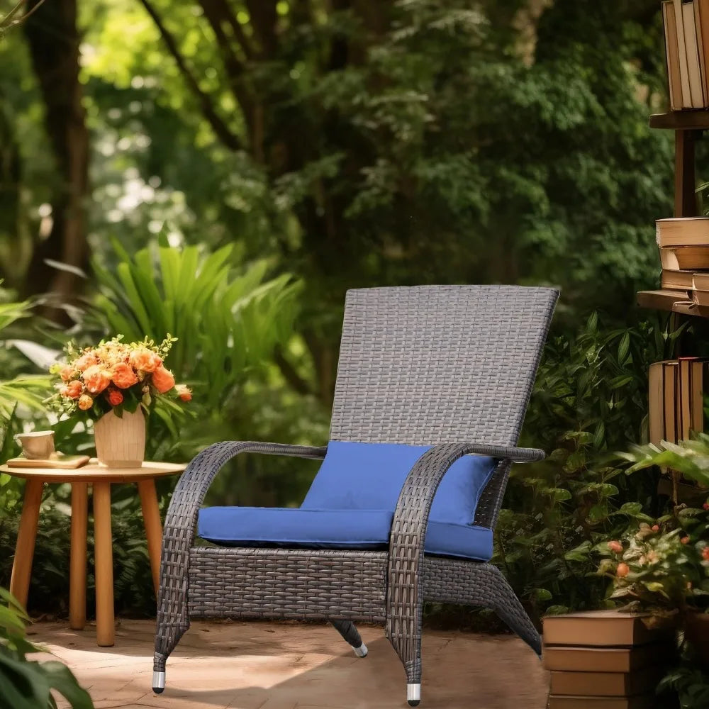 Outdoor Wicker Adirondack Chairs Set 2 Rattan Fire Pit Chairs Oversized Comfy Relax Accent Patio Chairs