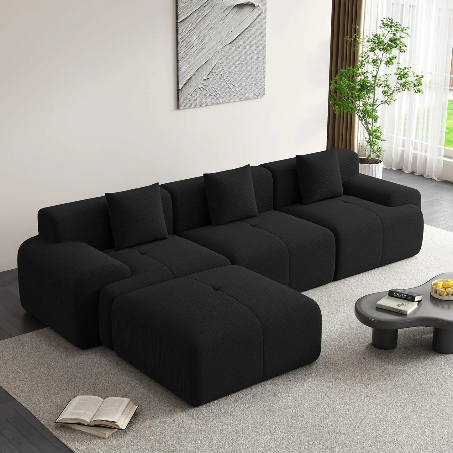 120" Cloud Modular Sectional Couch,Boneless Sofa,L-Shape Upholstered Sofas with Deep Seat,Modern Cozy Corduroy, Customized