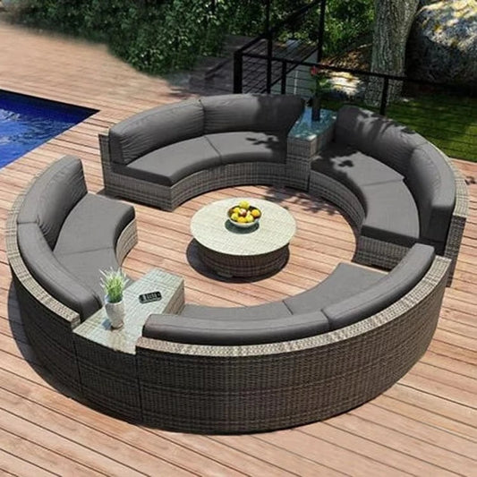 Terrace Semicircular C Modular Lounge Set Aluminum Outdoor Furniture Modern Luxury Garden Combination Rattan Sofa Set