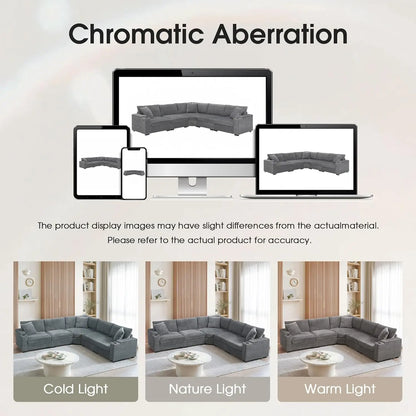 106" Corduroy Sectional Corner Sofa with Cup Holders & USB Charger, 5 Seat Convertible L Shaped Couch Set with Armrest Storage