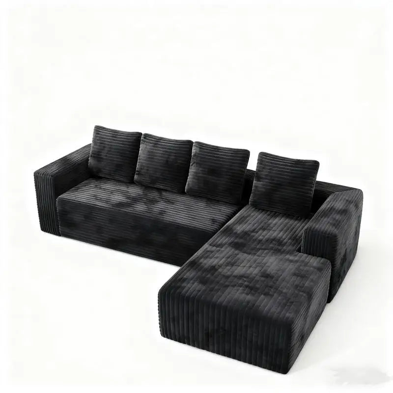 Modular Sectional Sofa with Deep Seat, Modern L-Shape Couch, Upholstered Sofa for Living Room and Bedroom, Black with Right