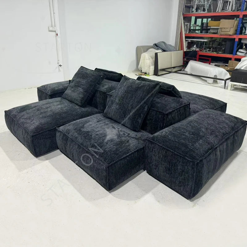 Black Chenille Fabric Sectional Living Room Module Sofas Set Sectional Floor Sofa Couch