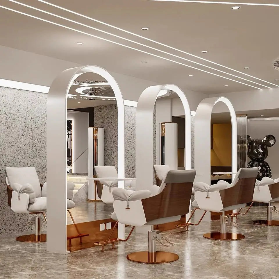 Modern LED Light Barbershop Salon Mirror Station Single Side Wood Luxury Salon Beauty Mirror Station