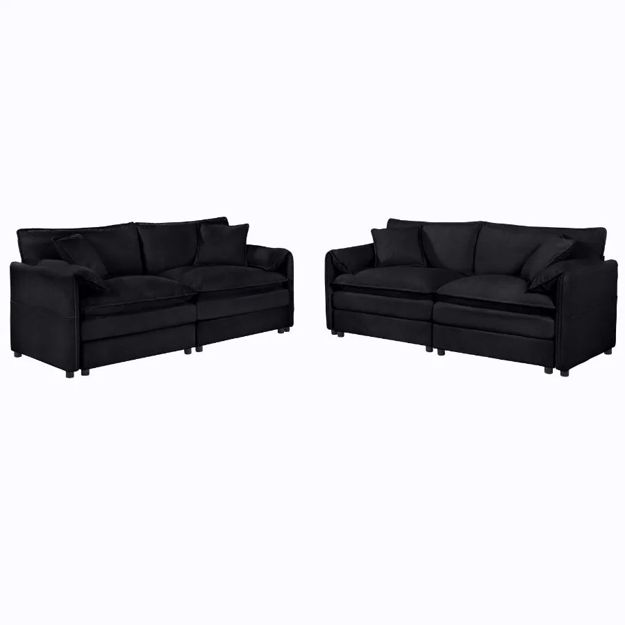 Oversized Deep Seat Luxury 2 Piece Sofa Set 2 Pieces of Loveseat Sofa Modern Chenille Comfy Cloud Couches Set for Living Room O